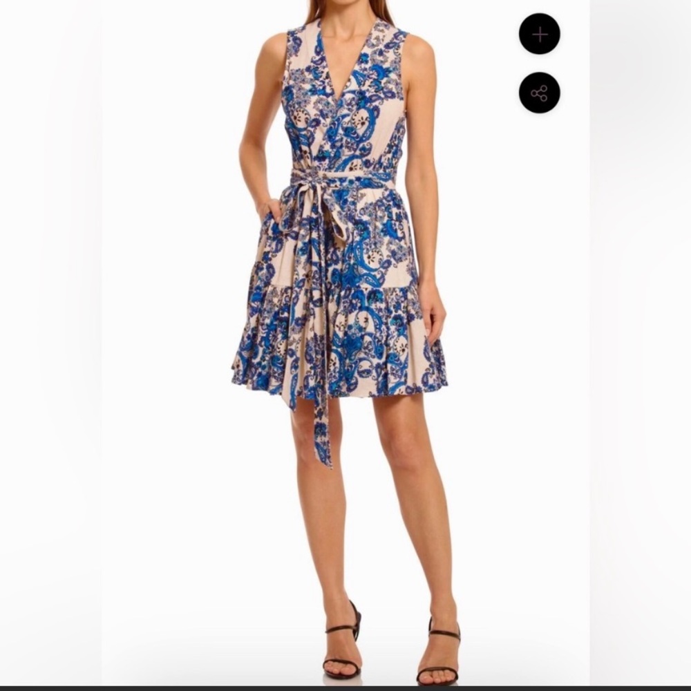 NWT Christian Lacroix blue wrap dress paisley Medium / M NEW - Picture 1 of 8
